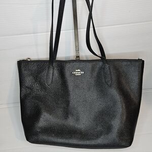 COACH Zip Top Tote 4454 black crossgrain leather